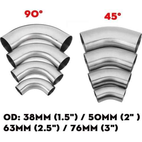 38mm/50mm/63mm/76mm 45/90 Degree Stainless Steel Exhaust Pipe Muffler Elbow Pipe Connection Universal