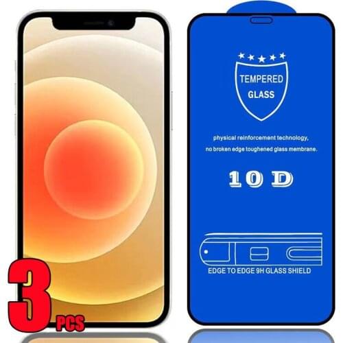 3pcs 10D Tempered Glass Full Glue Coverage Guard Screen Protector Film For iPhone 13 Pro Max 12 Mini 11 XS XR X 8 7 6 Plus SE