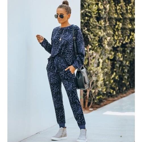 Women Tracksuits 2 Pieces Set Leopard Oversize Sweatshirt Pullover Casual Sweatpants Hoodie Suits 2020 Autumn Jogging Outfits