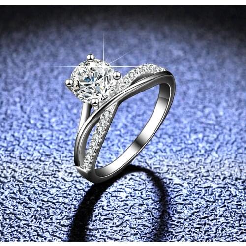 D Color Moissanite Diamond Ring Female 925 Sterling Silver 1 Carat Four Prongs Hot Selling Classic Wedding Jewelry