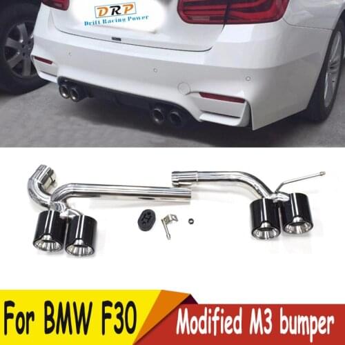 Four out stainlless steel carbon fiber car exhaust muffler fit BMW 3 Series 320i 318i 420i 428i modified M3 bumper 2013-2016
