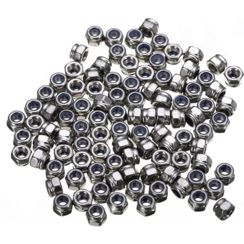 100pcs M3 Stainless Steel Hex Nuts Nylon Insert Locking Screw Metric thread Anti-slip Lock Nuts