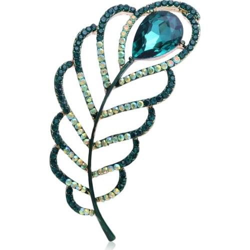 1pcs25x56mm Fashion and exquisite Peacock feather crystal glass brooch for women wedding dress Accessories Girls Gift Dress Pins