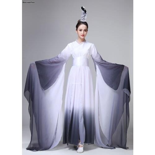 2021 women classical long sleeves black fairy clothing stage hanfu performance chinese folk ink water sleeves dance costumes