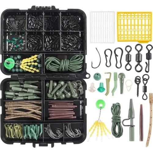 292Pcs Carp Fishing Tackle Kit-Assorted Carp Fishing Equipment Set Including Carp Hooks Fishing Swivels Clips Sinker