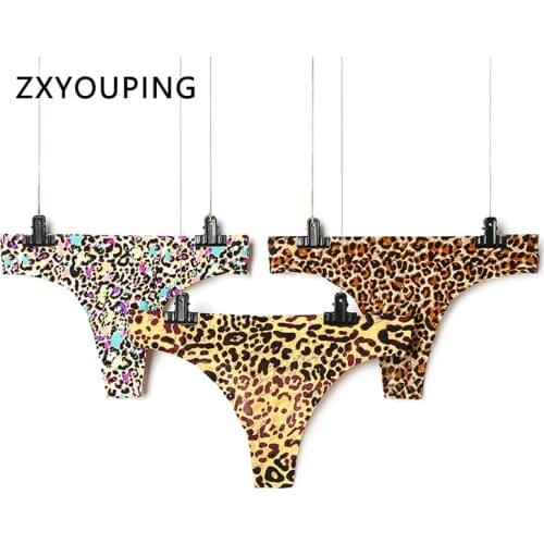 3Pcs/lot Seamless Thong Sexy Women Thongs and g strings Ice Silk low-Rise Leopard Sexy Lingerie Female Underwear Tanga Intimates