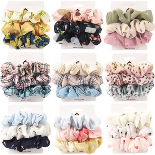 3pcs/pack Women Fashion Plaid Printing Scrunchie Leopard Silk Hair Bands Girl Elastic Ruban Satin Hair Ribbon Rope Accessories