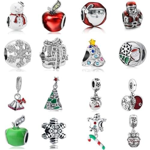 2020 new 4pcs christmas gift apple present snowflake snowman santa tree bell bead fit Pandora charms bracelet X110