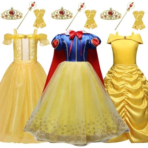 Girls Snow White Dresses Kids Halloween Carnival Cosplay Party Clothes Children Christmas Dress Up Belle Princess Costume