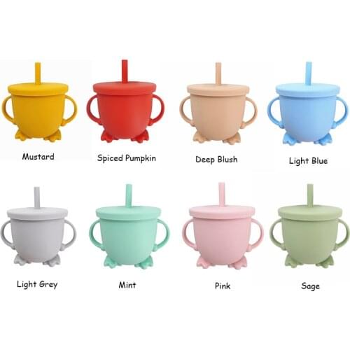 Chenkai 10pcs 8 Color Feeding Snack Straw Baby Cups Food Grade Silicone Drop-Proof Infant Learning Drink Two Handle Grasping Cup