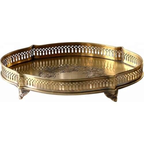 Decorative luxury antique gold hand-made brass tray with engravingcraft for indian wedding home hoteldecorationpieces