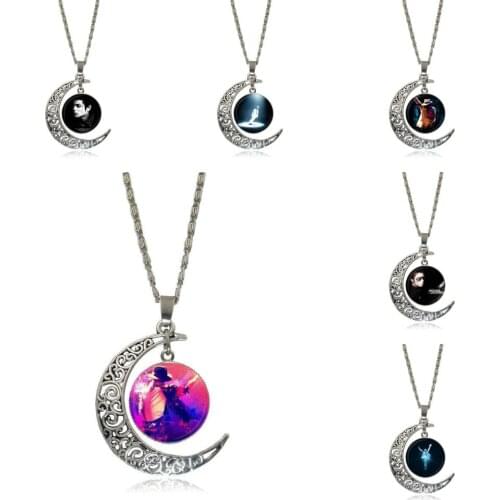 EJ Glaze For Women Girl Gift Michael Jackson Fashion Glass Cabochon Moon Pendant Necklace Women Silver Color Choker Necklace