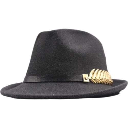 Unisex 2021 Autumn Winter Short Brim Fedoras Women Wool Fedora Hat Men Jazz Solid Black Vintage Trilby Hat Felt Top Hat caps