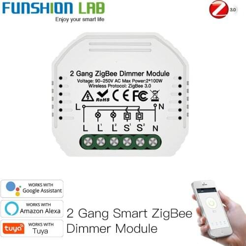 FUNSHION Mini DIY Tuya ZigBee Smart 2/Gang Light Dimmer Switch Module Hub Required Smart Life Alexa Google Home Voice Control