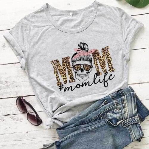 Mom Life Skull Cheetah print T Shirt New Arrival 100%Cotton Summer Funny T Shirt Mothers Day Gift Mom Life Shirt