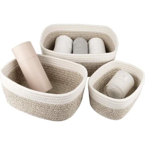 Cotton Rope Woven Storage Boxes Bread Basket Laundry Basket Toys Basket Home Kitchen Bathroom Cosmetic Stationery Organizer Box