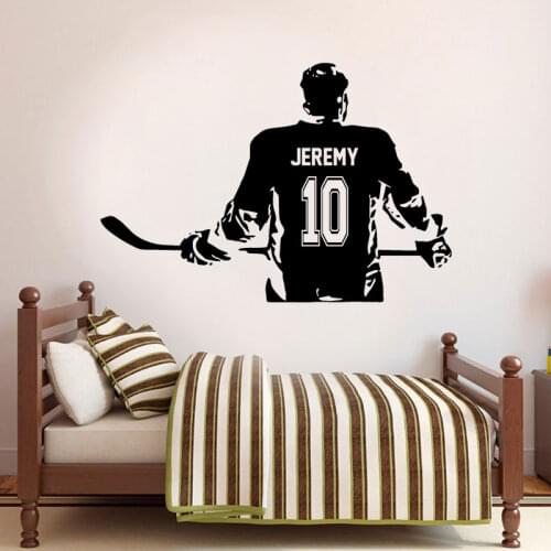 Ice Hockey Player Wall Sticker Vinyl Home Decor Boys Teens Room Bedroom Decals Hockey Sports Wallpaper Custom Name & Number 4731