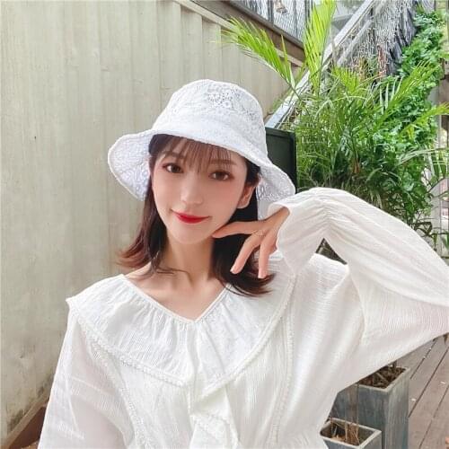 Lace Bucket Hats Summer Hat Ladies Breathable Hollow Lace Flower Thin Section Fisherman Hat Sun Hat
