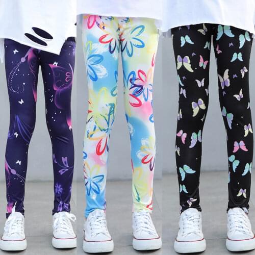 2021 new girls spring and summer leggings printed flowers butterfly baby trousers children kids pants stretch