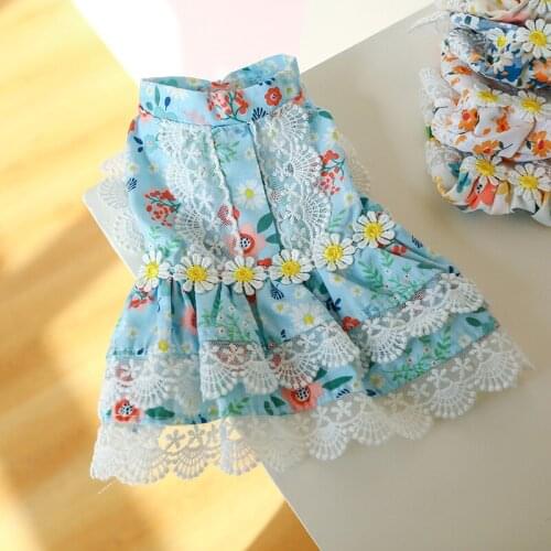 Summer Flower Lace Princess Skirts Pet Dog Chihuahua Miniature Pinscher Pomeranian Yorkshire Puppy Costume Poodle Bichon Clothes