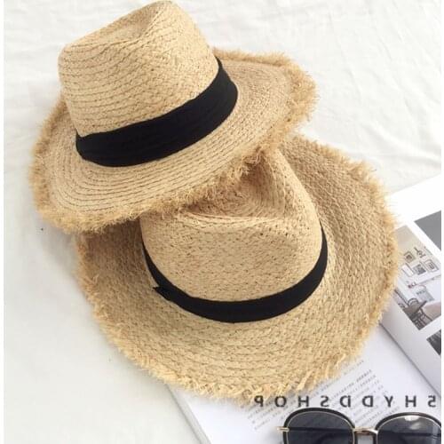 Summer Fedoras Panama Hat with RAFFIA Trimmings Fringe Border Spring Stylish Woman Beach Sun Hat