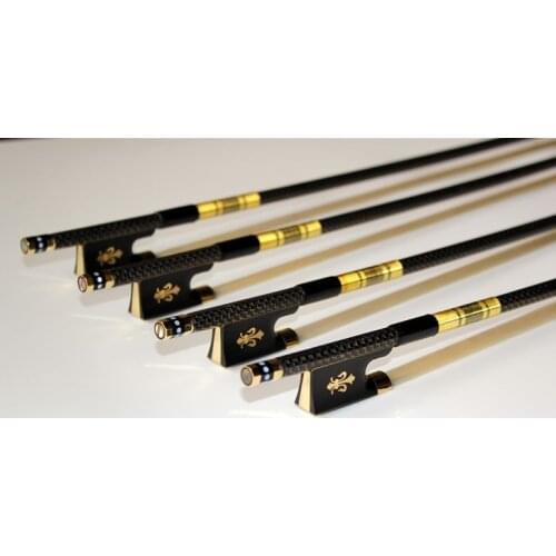 Free Shipping 1pc New PRO 4/4 3/4 1/2 1/4 szie Carbon fiber violin bow with grillwork Ebony Frog Carving flower