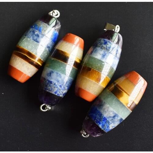 Fashion 7 Chakra Layered Purple Crystal Lapis Aventurine Tiger eye stone cylinder pendants for jewelry making 4pcs/lot wholesale