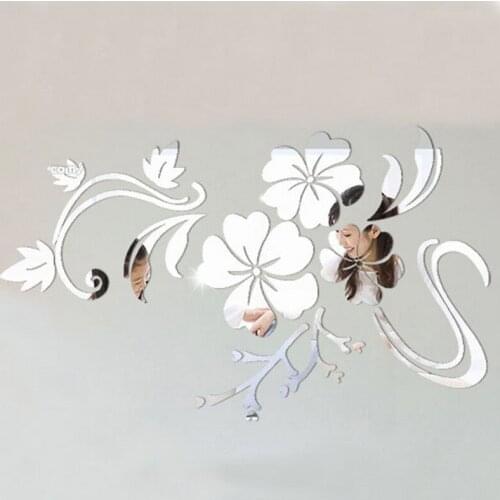 Fashion Gold Silver Acrylic 3D Mirror Flower wall stickers for living room home decoration