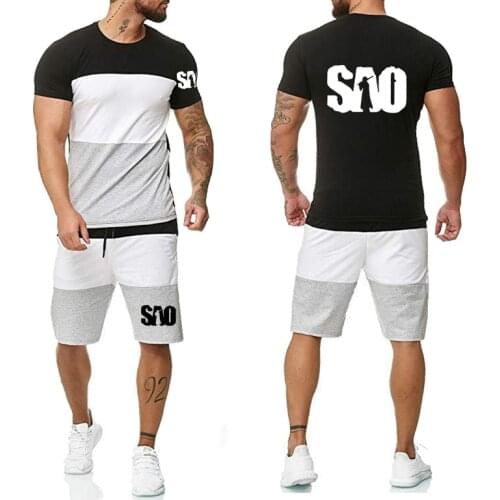 2021 Summer Mens short sleeve SAO Sword Art Online Printed High Quality Cotton casual Mens T-Shirt Pants Suit 2Pcs