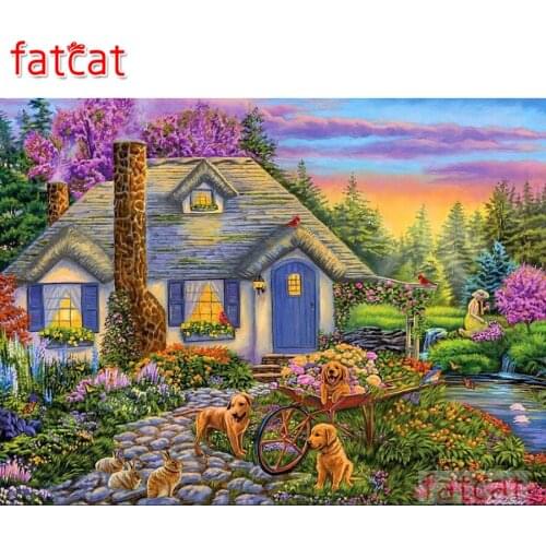 FATCAT House garden dog 5d diy diamond painting full square round drill diamond embroidery sale wall decoration AE3076