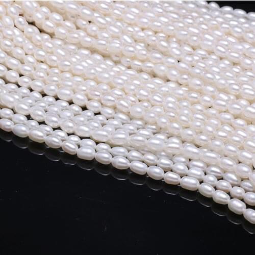Natural freshwater pearl 36cm Rice shape white (Grade AA) Whole sale DIY for making necklaces and bracelets 4-5mm