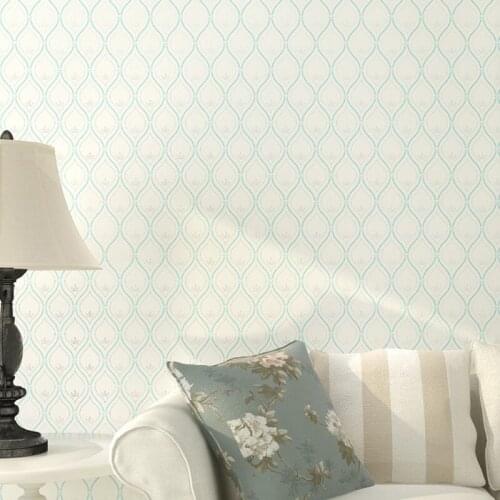 Modern Chinese Style Grid Wallpapers Roll Beige Blue Non Woven Small Damask Floral Lattice Wall Paper For Living Room Walls