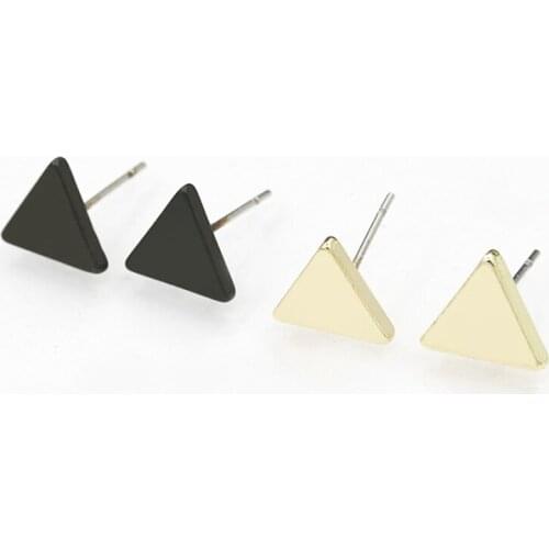 Simple Style Geometry Triangle Small Alloy Stud Earrings Golden Silver Plated Black 3 Colors Women Fashion Pircing Jewelry