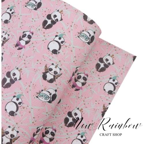 New Rainbow 30x138cm Cartoon Panda Pu Litchi Faux Leather Roll DIY Handmade Fabric for Making Bows, Earrings and Crafts