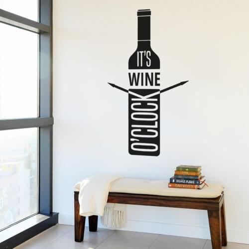 Wall Decal Vinyl Sicker Its Wine O' Clock Wine Bottle Wall Art Design Room Home Bedroom Living Room Kitchen House Decor WW-234