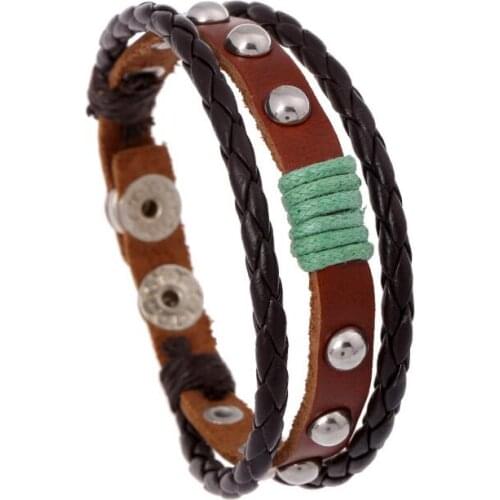 Vintage Retro Cowhide Leather Bracelet Simple Casual Charm Multilayer Rivets Bangle Wristband Fashion Punk Jewelry for Men Women