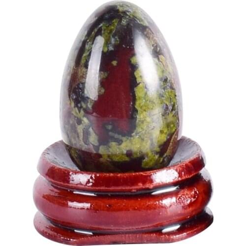 30*20mm Dragon Blood Stone Egg & Wood Base Undrill Natural Crystal Mineral Ball Home Decoration Accessory Kegel Massage Yoni Egg