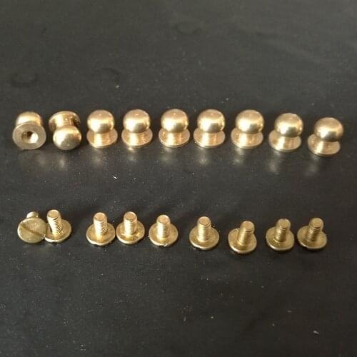 10pcs 5/6/7/8/9/10mm Solid Brass Belt Bag Screw Rivet Knob Round Button Chicago Screw In Button Studs Leather Craft Accessories
