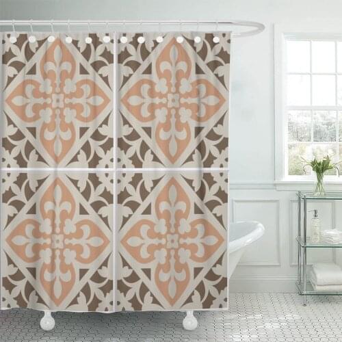 Blue Moroccan Vintage Ceramic Mosaic Floor Green Pattern Barcelona Shower Curtain Waterproof Fabric 60 x 72 Inches Set with Hook