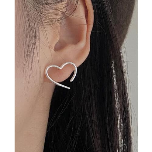 100% 925 Sterling Silver Irregular Love Heart Stud Earrings for Women Jewelry,Minimalist Earings Woman Birthday Gift Accessories