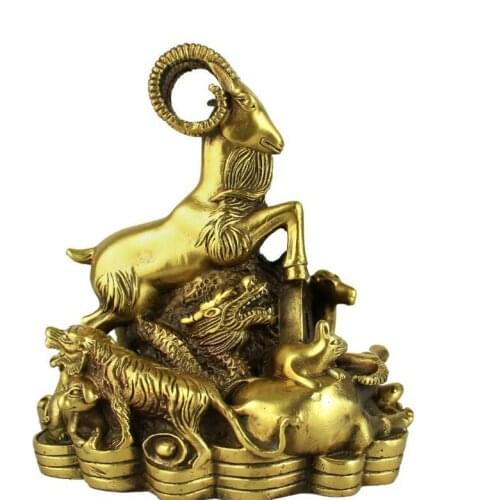 Zhmui880062843++++5 Chinese brass copper Refined Wealth Money Twelve Zodiac Sheep Year statue