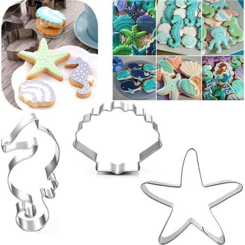 1pc/3pcs/lot stainless steel Seahorse Starfish Seashell Cookie Cutter Mold Under The Sea Mermaid Decoration