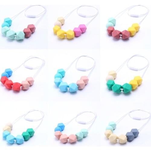 MHS.SUN Food Grade Silicone Teething Necklace Baby And Mom Nursing Necklace Soft Hexagon Beads Necklace Chewable Jewelry 1PC