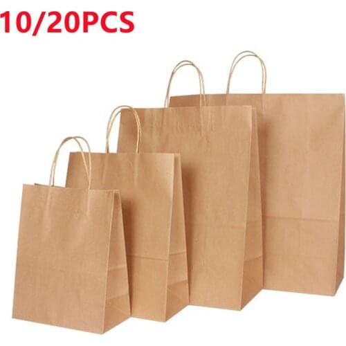 10/20 Pcs Environment Friendly Khaki Kraft Paper Bag with Handles Festival Jewelry Wedding Birthday Gift Bag Party Packing Bags