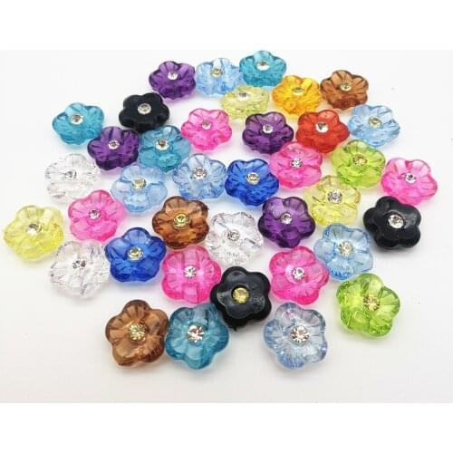 100pcs 15mm Mixed Transparent Flower Acrylic Buttons With Rhinestone Diamante Centre Sewing Accessories