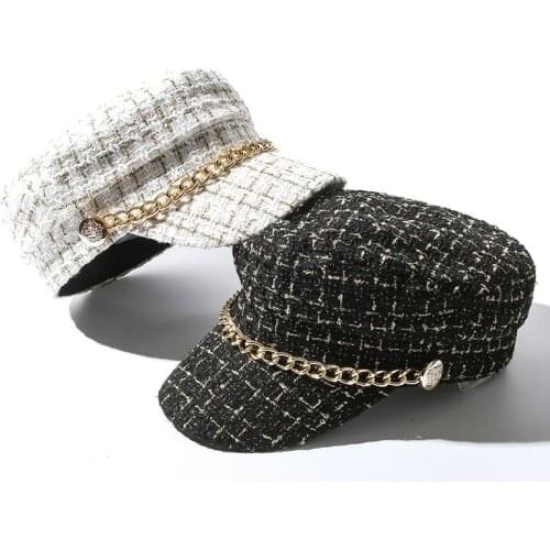 2021 Metal match Acrylic Military Hat Autumn Sailor Hat For Women Men flat top Female travel cadet hat Captain Cap 01