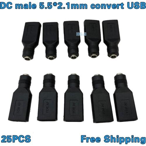 25PCS DC 5.5*2.1mm hembra plug Jack a USB 2.0 conector hembra 5 V USB DC DC Power Adaptador convertidor conector Free Shipping