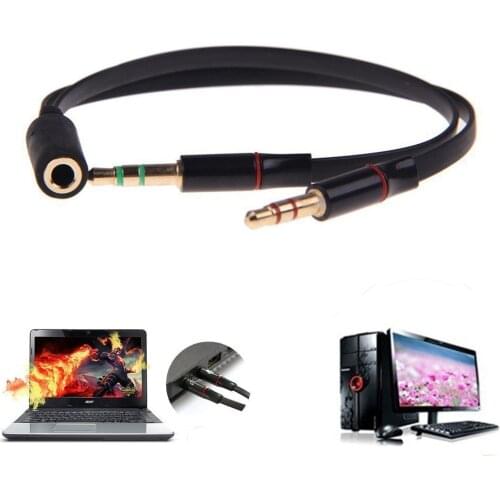 3.5 mm Black Headphone Earphone Audio Cable Micphone Y Splitter Adapter 1 Female to 2 male Connected Cord to Laptop PC