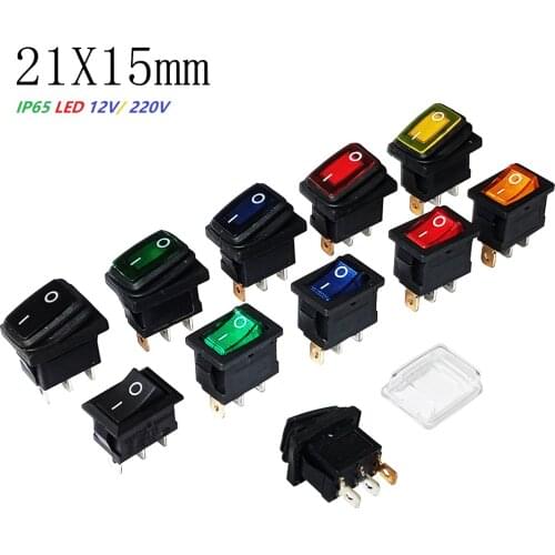 4pcs/lot 4models)Car DIY 21*15mm Mini Rocker Switch 3PIN With Led 12V illuminated Toggle switch O - Power Push Button Switch
