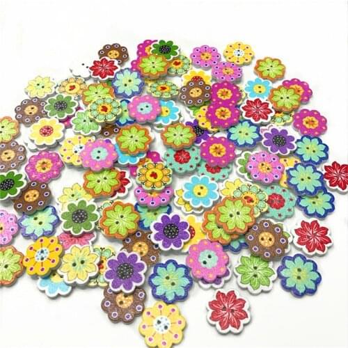 500PCS Wood Button 20mm Flower Pattern Kids Cute Loose Wooden Buttons Bulk Sewing Botoes Craft Accessories Scrapbooking